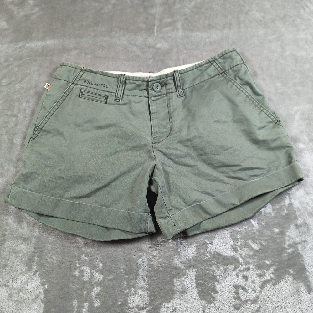 Polo Jeans Co Ralph Lauren Shorts Womens 4 Green Cuffed Chino Cotton Flat Front